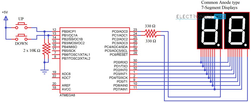2 Digit Up Down Counter Circuit Diagram ATmega8